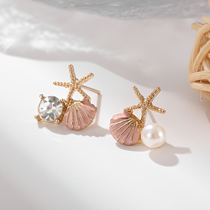 Women's Starfish Shell Multi-Color Enamel Earrings, Summer